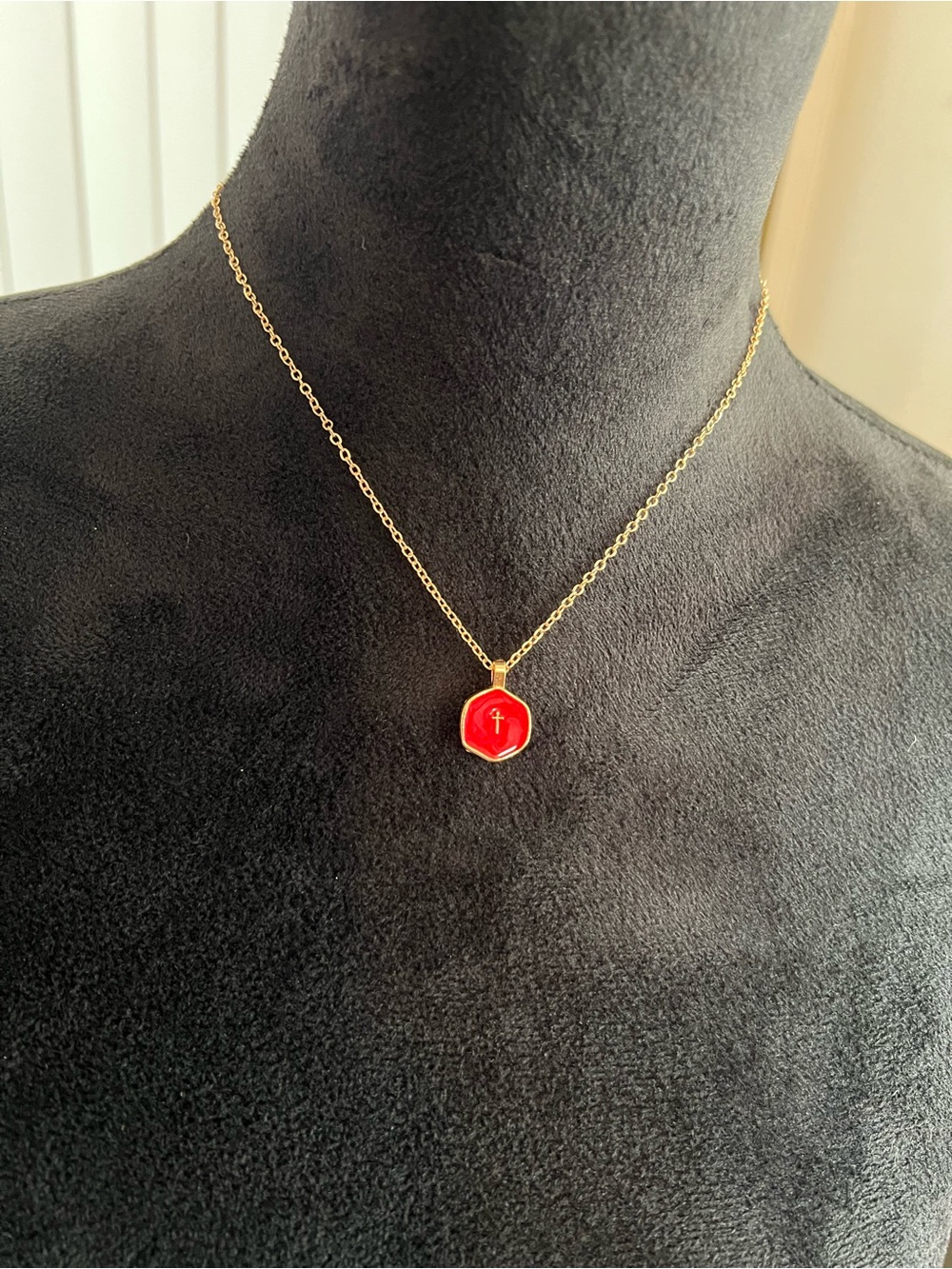 Gold toned Chain Necklace with Red Cross enamel Pendant